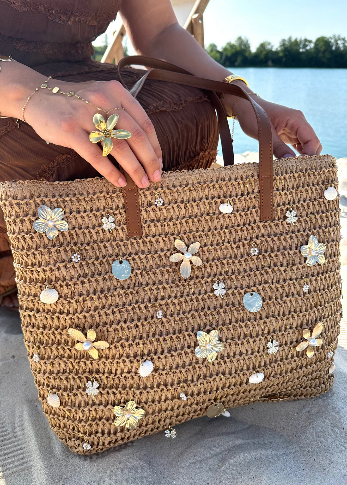 Floral Pearl Beach Bag