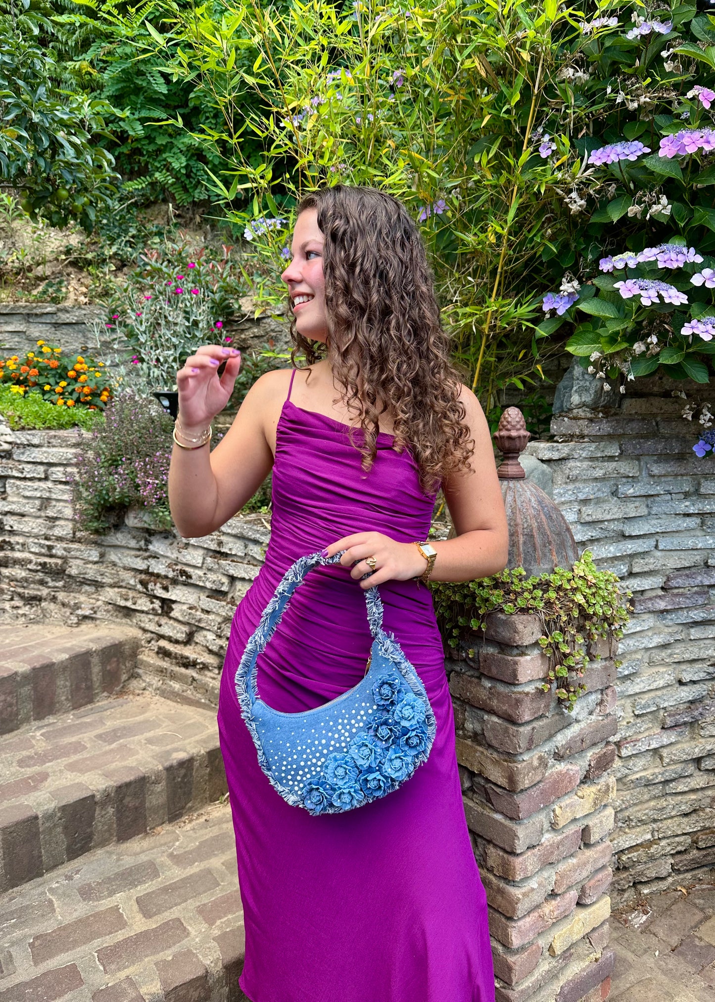 Pearl Rose Denim Bag