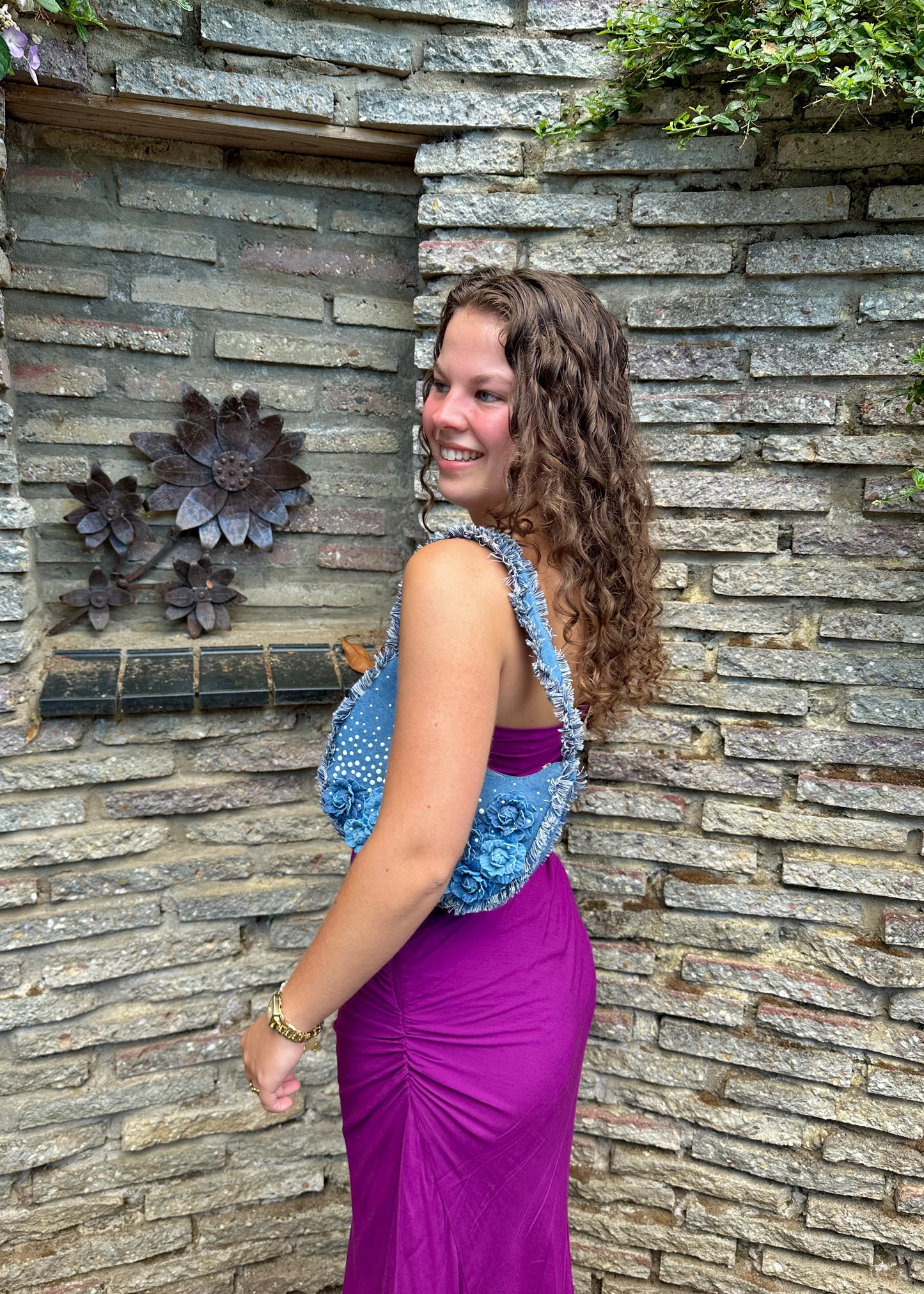 Pearl Rose Denim Bag