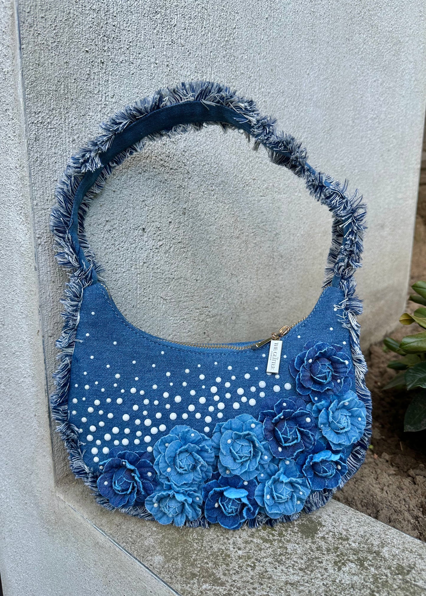 Pearl Rose Denim Bag