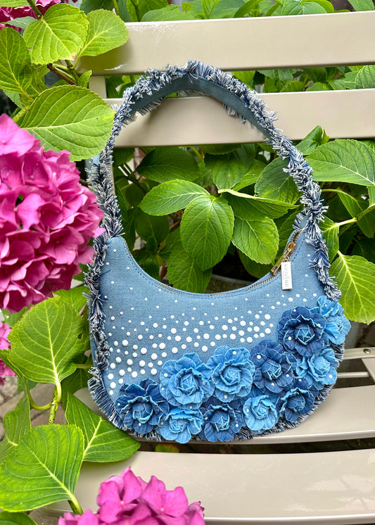 Denim Pearl Bloom Bag